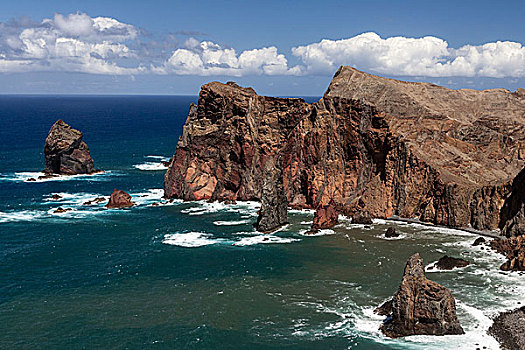 岩石海岸,马德拉岛,葡萄牙,欧洲