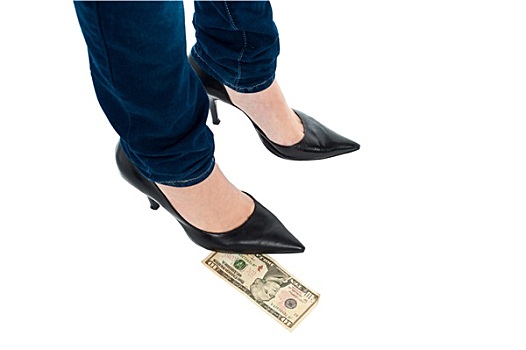女人,高跟鞋,站立,上方,美元,钞票