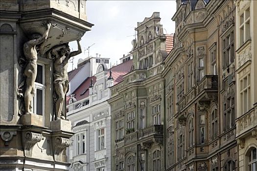 房子,新艺术,建筑,历史名城,中心,布拉格,捷克共和国,欧洲