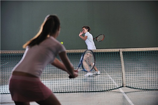 女孩,玩,网球,比赛,室内