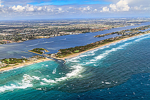 航拍,佛罗里达,海滩,水系,靠近,棕榈海滩