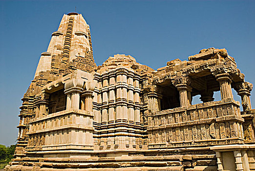 仰视,庙宇,克久拉霍,地区,中央邦,印度