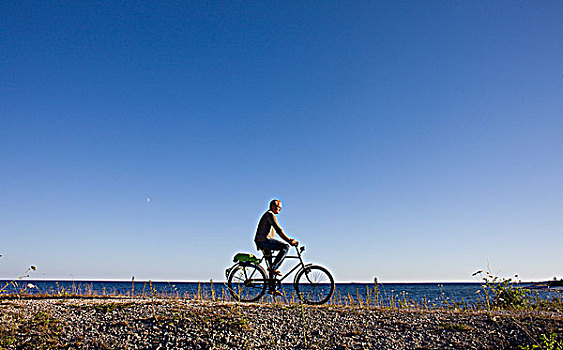 男人,骑自行车,海滩
