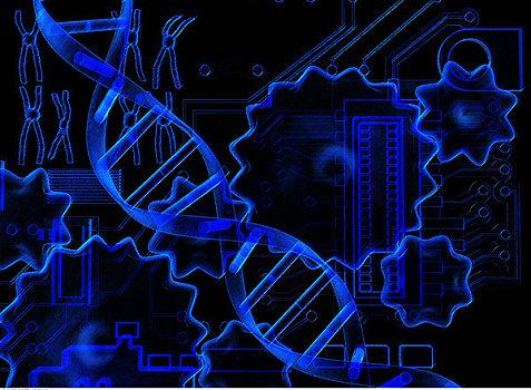 dna链,齿轮,电路板