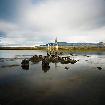 风景,残余,老,码头,水,冰岛