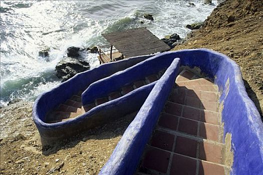 蓝色,楼梯,水,加勒比海,靠近,玛格丽塔酒,委内瑞拉,南美