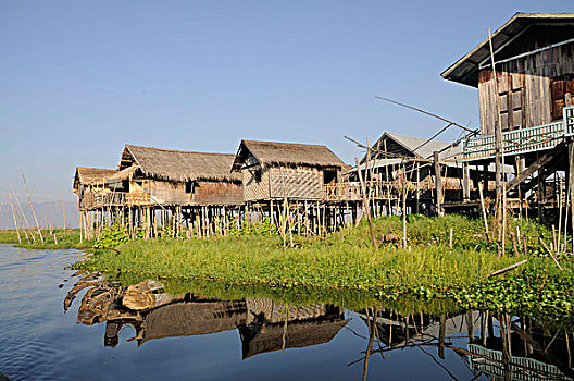 房子,建造,茵莱湖,掸邦,缅甸,东南亚,亚洲