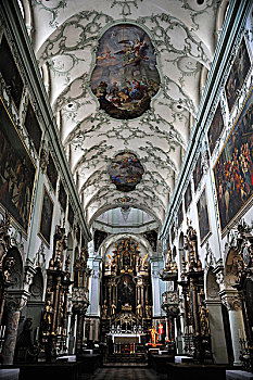 内景,教堂中殿,教堂,洛可可风格,风格,重新设计,地区,萨尔茨堡,萨尔茨堡省,奥地利,欧洲