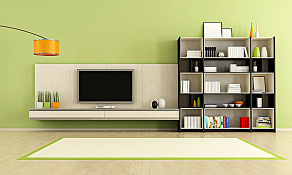 绿色生活,房间,电视架,书架
