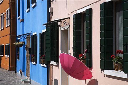 伞,窗户,房子,布拉诺岛,威尼斯,威尼托,意大利