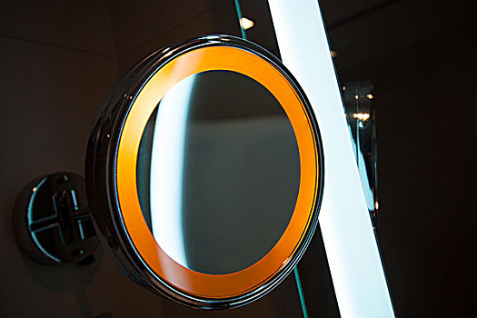 圆,镜子,橙色,灯,浴室