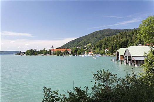 教堂,泰根湖,湖,上巴伐利亚,德国