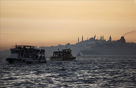 船,交通,晚上,博斯普鲁斯海峡,伊斯坦布尔,土耳其