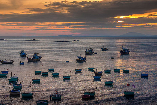 渔船,晚上,美尼,越南,亚洲