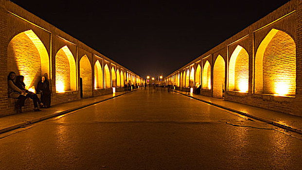 桥,拱,光亮,夜晚,伊斯法罕,伊朗,亚洲