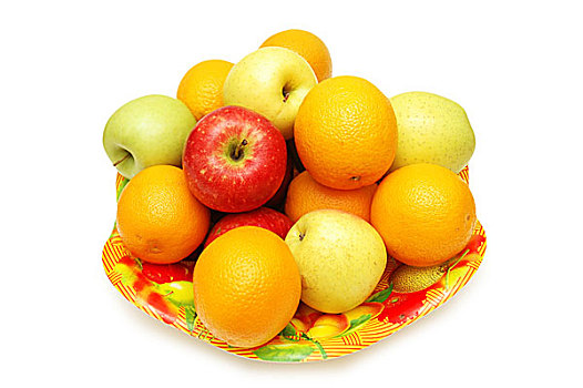 苹果,橘子,托盘,隔绝,白色背景