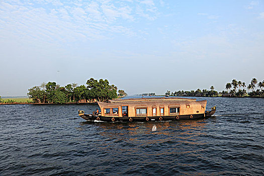 船屋,湖,死水,靠近,喀拉拉,印度南部,南亚,亚洲