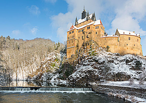 城堡,河,冬天,中心,萨克森,德国,欧洲
