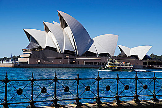 铁,栏杆,海堤,悉尼歌剧院,渡轮,离开,车站,悉尼港,晴天,悉尼,澳大利亚