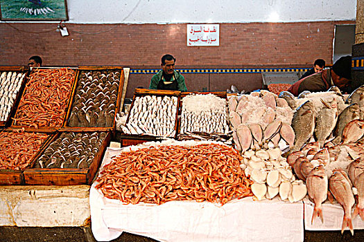 非洲,北非,摩洛哥,拉巴特,鱼肉,货摊