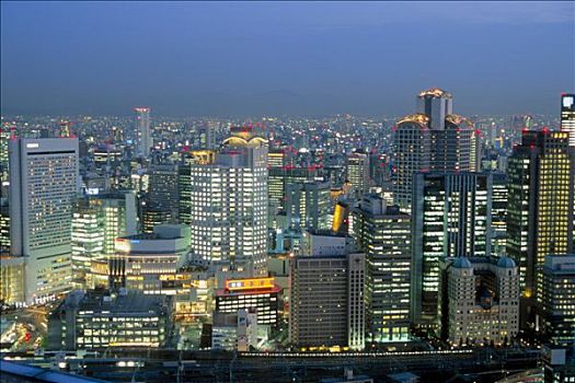 日本,关西,大阪,商务区,俯视,全景,天际线