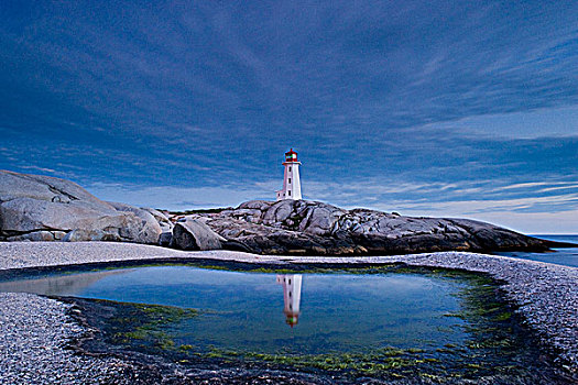 灯塔,反射,蓄潮池,佩姬湾,新斯科舍省,加拿大