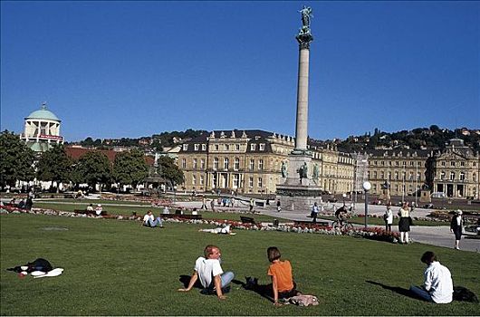 宫殿,公园,柱子,斯图加特,巴登符腾堡,德国,欧洲