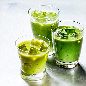三个,玻璃杯,健康,绿色,冰沙