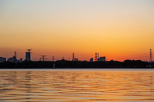 中国江苏苏州阳澄西湖湾夕阳风光