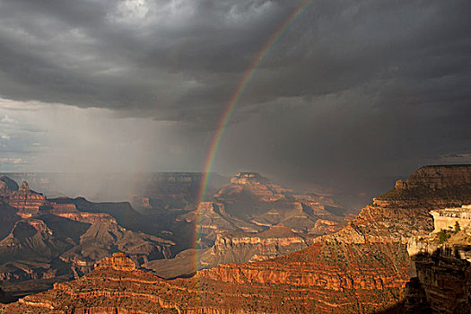季风,风暴,彩虹,上方,大峡谷,大峡谷国家公园,亚利桑那