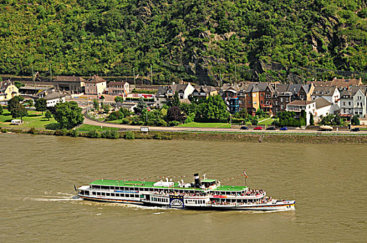 桨轮船,莱茵河,河,莱茵兰普法尔茨州,德国,欧洲