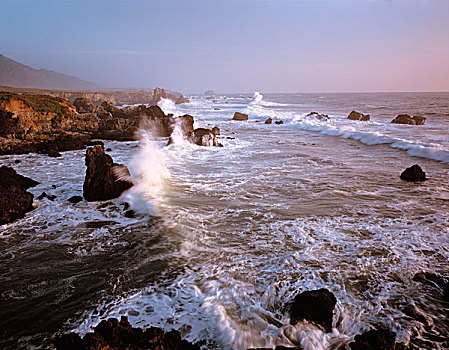 波浪,碰撞,崎岖,大,海岸,加利福尼亚,大幅,尺寸