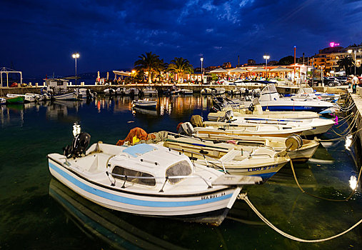 黃昏,捕鱼,港口,爱奥尼亚海,阿尔巴尼亚,欧洲