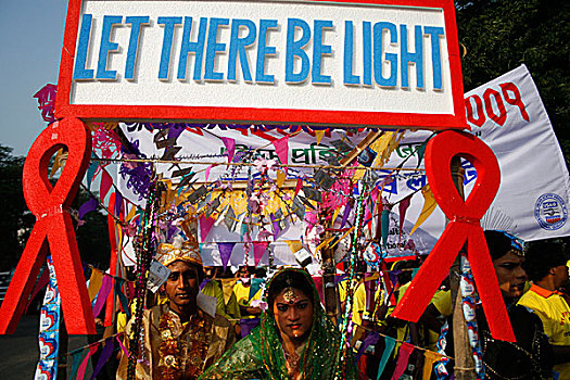 人,孟加拉,庆贺,世界,艾滋病,白天,十二月,2007年,标语,容器,艾滋病毒,传染