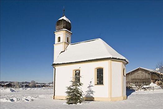 小教堂,冬天,巴伐利亚,德国