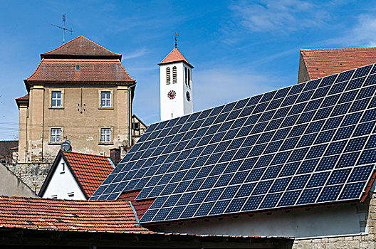 太阳能,植物,房顶,弗兰克尼亚,巴伐利亚,德国