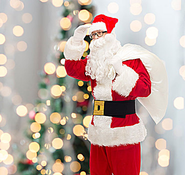 圣诞节,休假,人,概念,男人,服饰,圣诞老人,包,看,远处,上方,树,背景