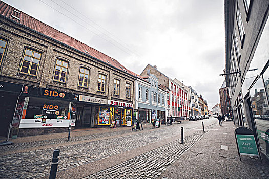 丹麦,购物街,城市,老,建筑,商店