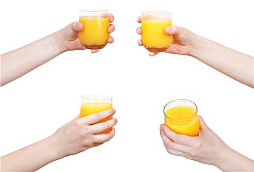 手,玻璃杯,橙汁