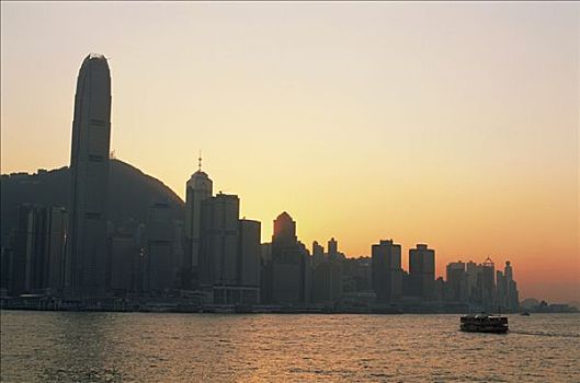 中国,香港,城市天际线,维多利亚港,黄昏