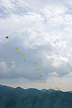 首届重庆梁平航展的动力伞特技表演
