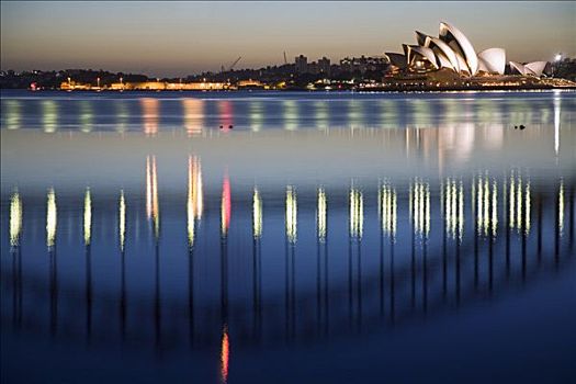 澳大利亚,新南威尔士,悉尼,悉尼歌剧院,海港大桥,蓝色,指点,黎明