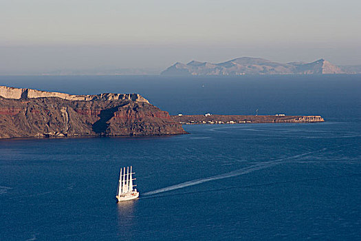 希腊,锡拉岛,奢华,船,海上,远景,岛屿,背景