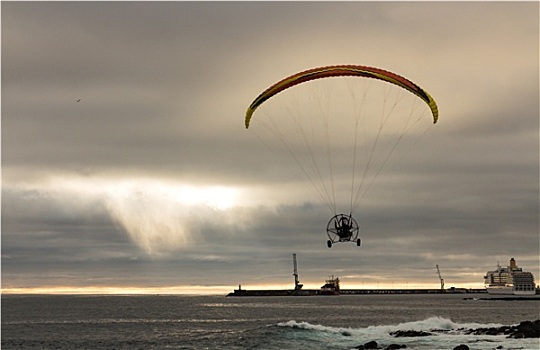 机动,滑翔伞,飞行,高处,海洋,港口