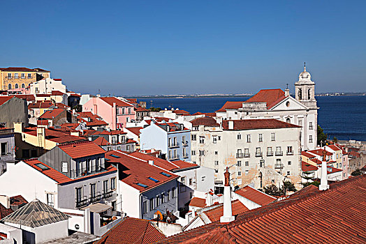 风景,上方,城市,塔霍河,阿尔法马区,地区,里斯本,葡萄牙,欧洲