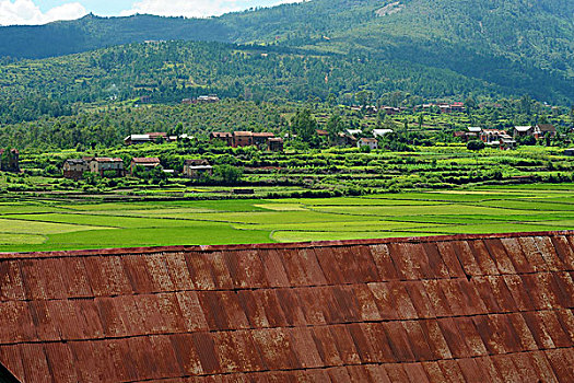 madagascar,ambositra,iron,roof,of,schools,in,front,rice,fields