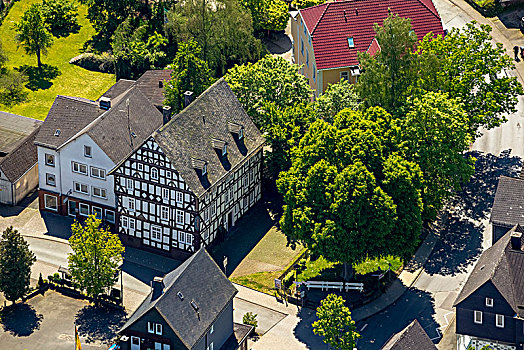 半木结构房屋,房子,老城,航拍,坏,北莱茵威斯特伐利亚,德国