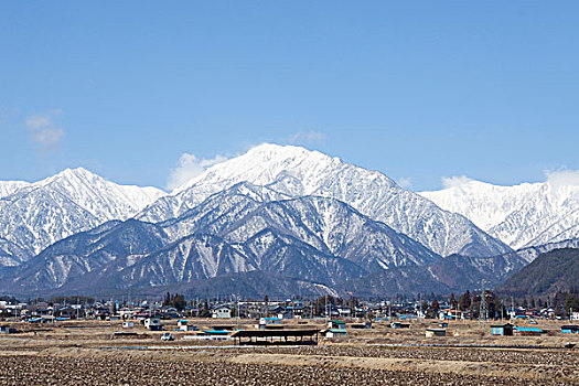 山景,雪,长野,日本,亚洲