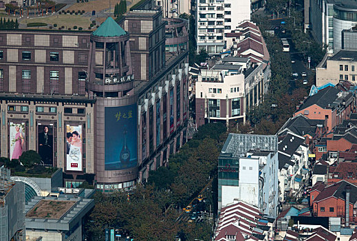 鸟瞰上海西藏中路,南京西路