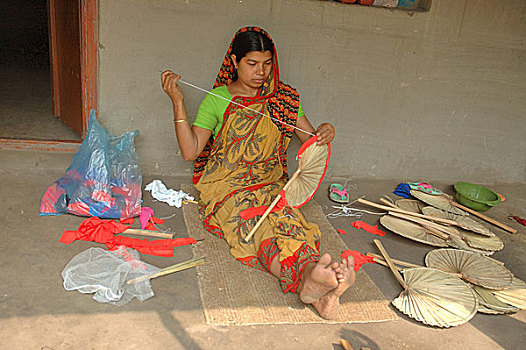 女人,缝纫,手掌,扇子,孟加拉,2008年
